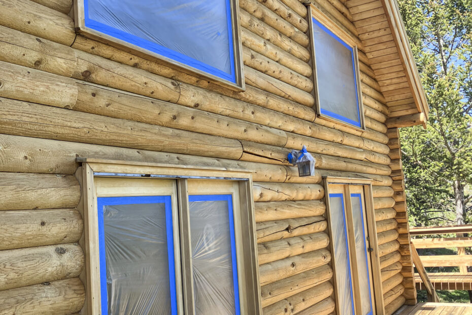 Log Cabin Stripped And Prepared For Staining