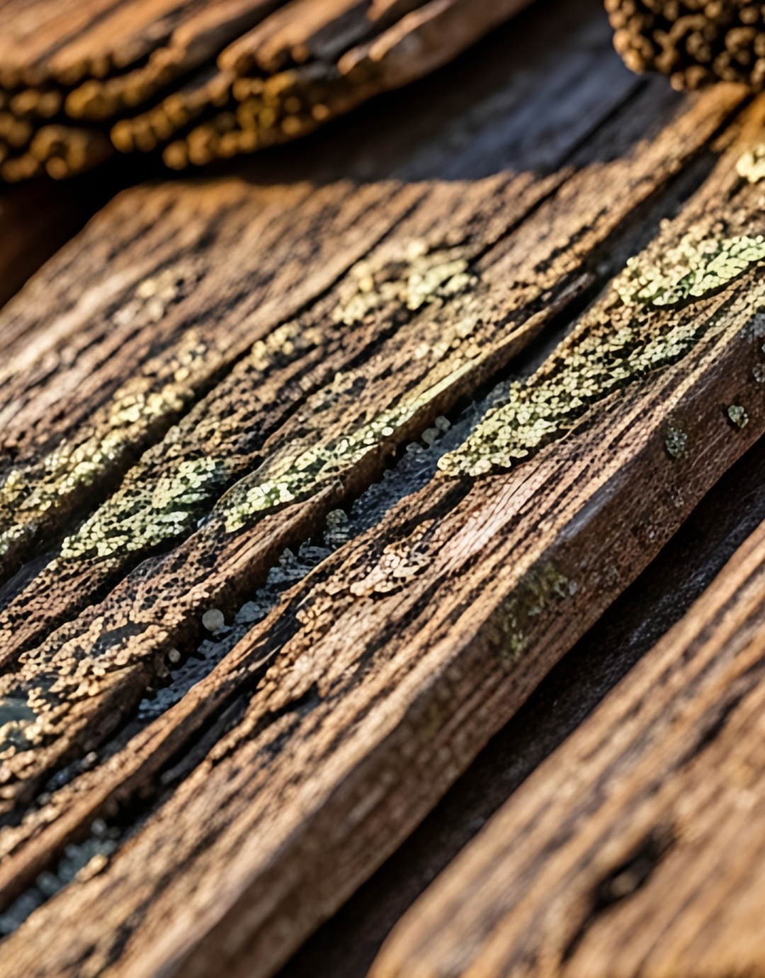 Closeup of old weathered wooden shingles on a roof