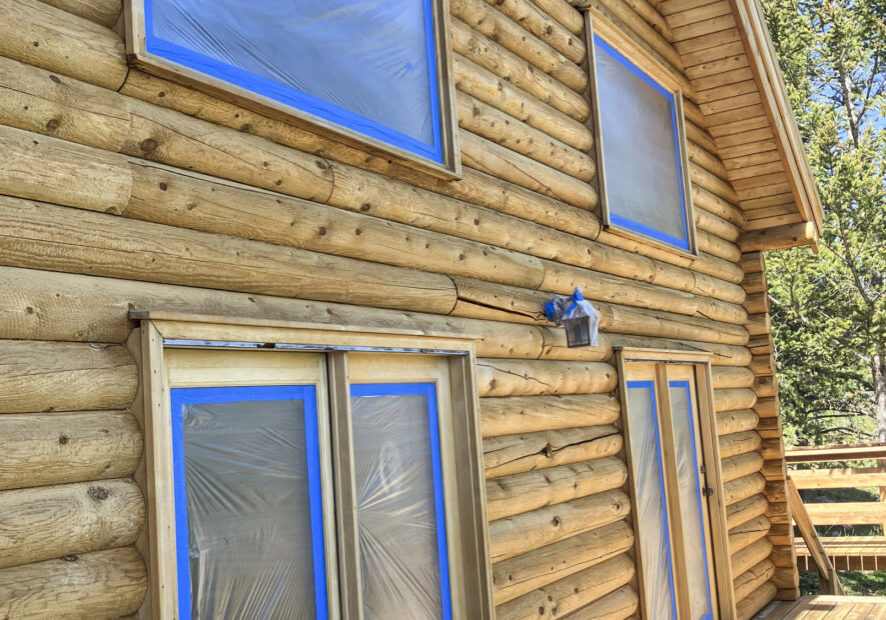 Log Cabin Stripped And Prepared For Staining