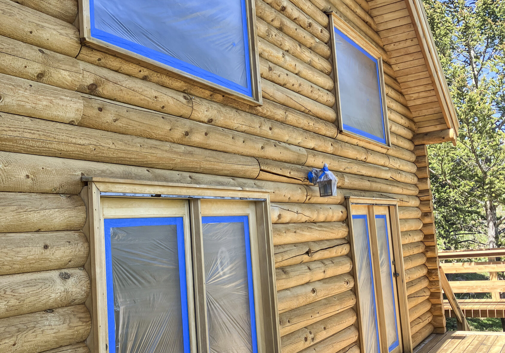 Log Cabin Stripped And Prepared For Staining